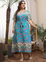 Women's Plus Colorblock Floral Maxi Dress With Belt