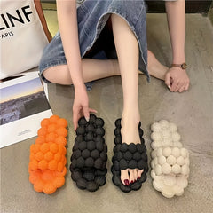 Women's Indoor Bubble Slides Solid Massage Lychee Open Toe Non Slip Shoes