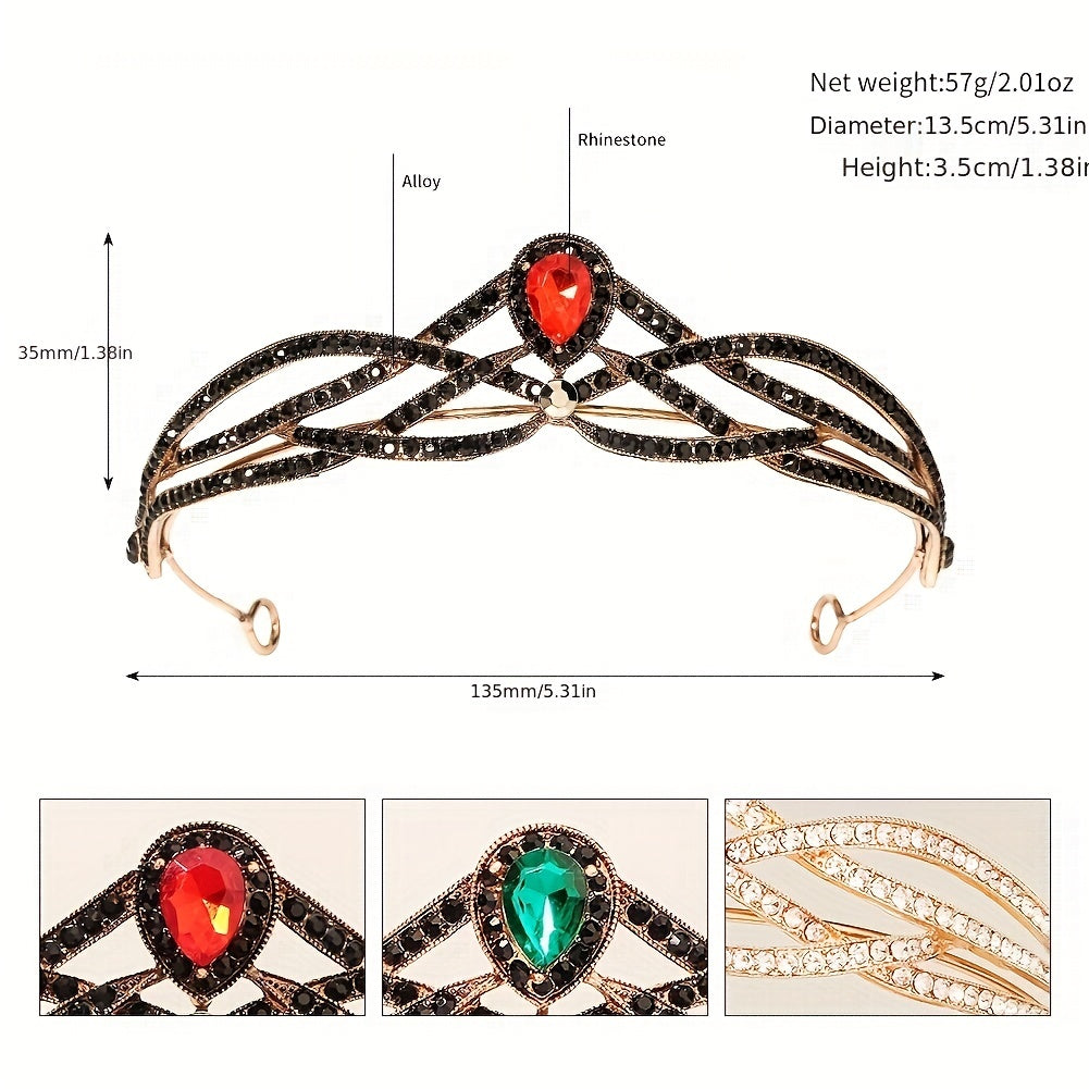 Vintage Rhinestone Headband Accessory Baroque Crown for Halloween Party