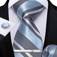Men's Silk Tie Striped Solid Paisley Necktie Hanky Set