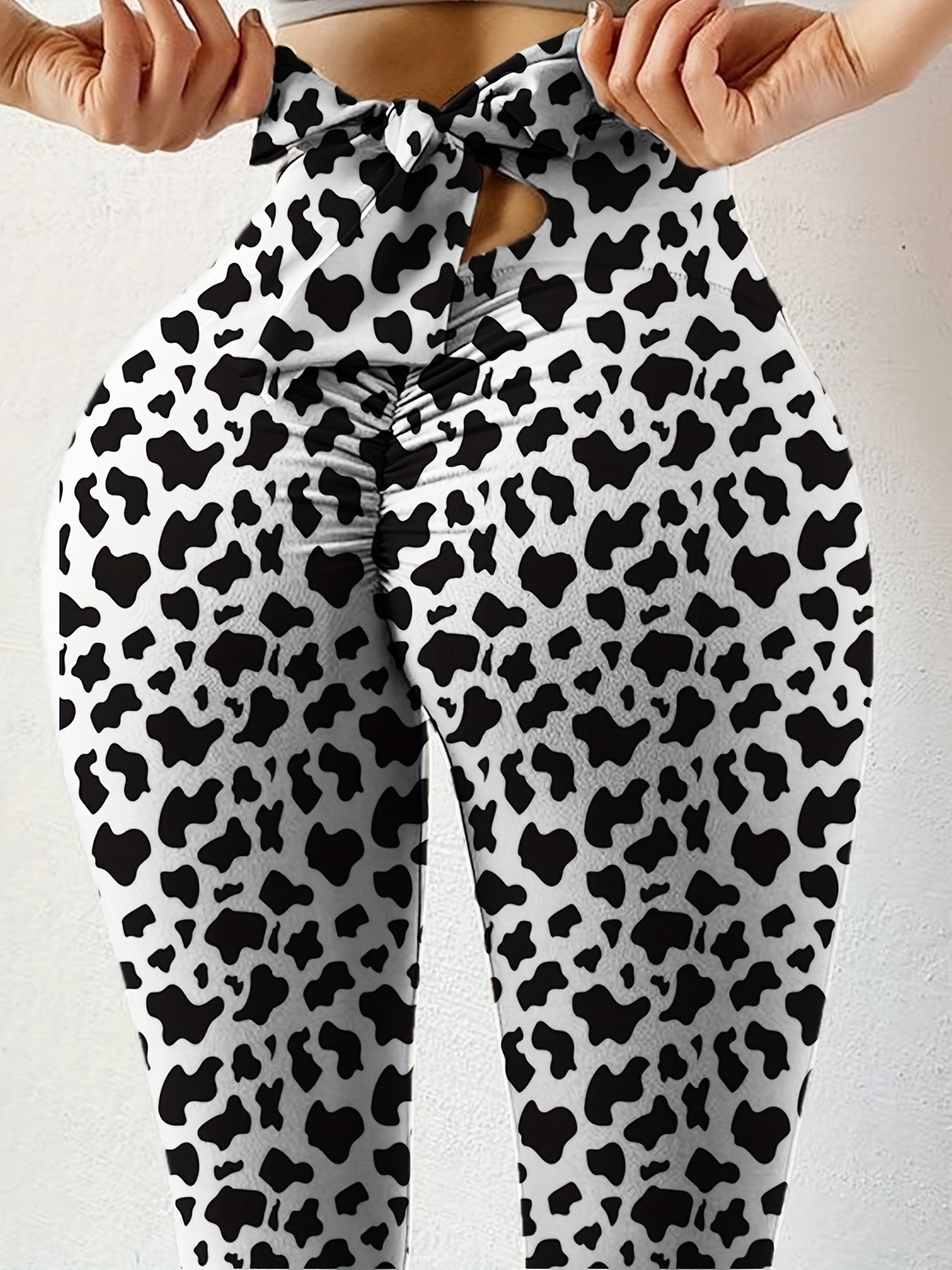 Sports Leggings Women's Plus Heart Print Cut Out Tie Back High Stretch