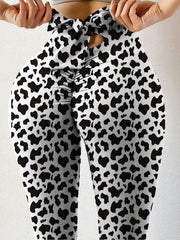 Sports Leggings Women's Plus Heart Print Cut Out Tie Back High Stretch