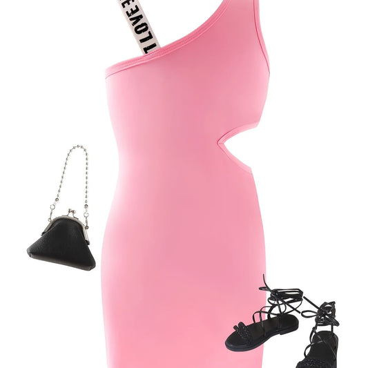 Girls' One Shoulder Cut out Waistline Bodycon Dress For Party