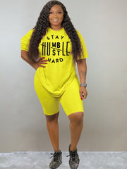 Slogan Print Crop Top & Shorts Sports Outfits Set