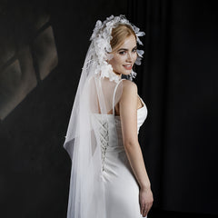 Bridal Veil with Floral Tassel Wedding Headpiece