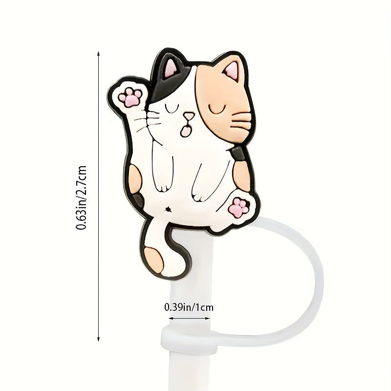 8pcs Cartoon Cat Straw Covers Reusable Silicone Drinking Straw Stopper