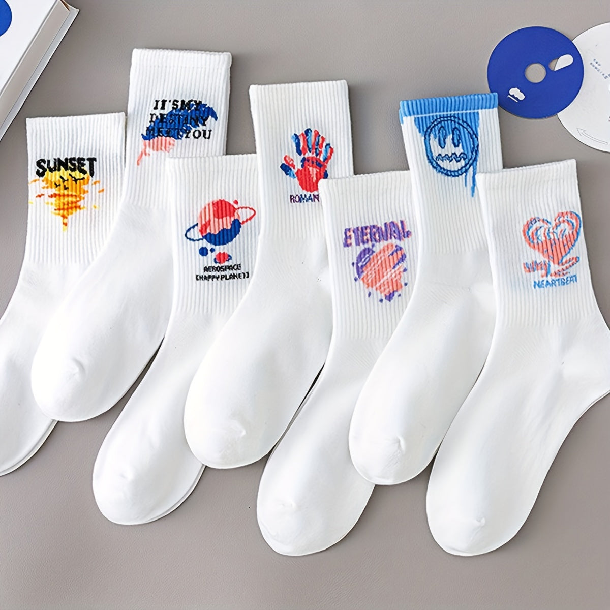Letter Graffiti Socks Breathable Mid Tube Women's Stockings