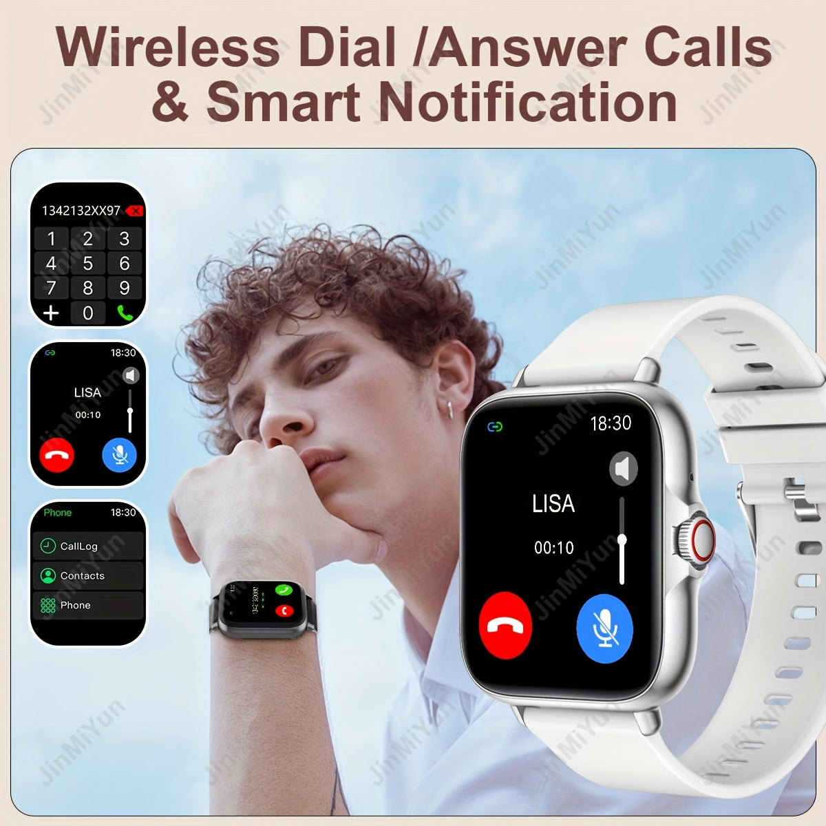 JinMiYun Full Touch Smartwatch, Wireless Calling, Sports Modes