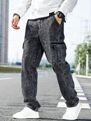 Men's Loose Fit Flap Pocket Jeans - Street Style Cargo Jeans