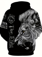Men's 3D Print Lion Hoodie with Kangaroo Pocket - Autumn Winter