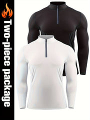 Men's Quick Drying Long Sleeve Shirt - High Stretch Crew Neck Undershirts