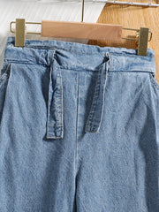 Kid Girls' Tie Waist Wide Leg Denim Trousers for Outwear
