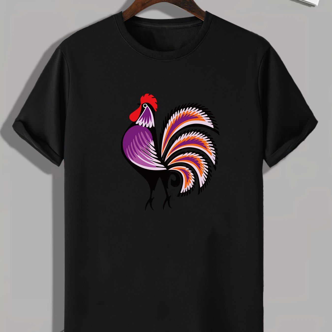 Rooster Pattern Print Men's Comfy Sports T-shirt