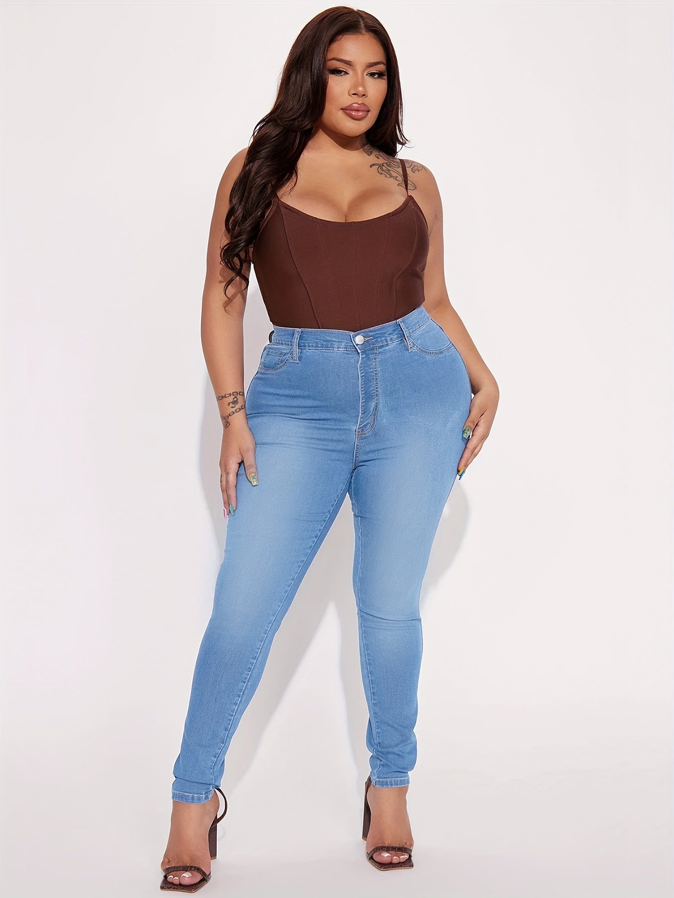 High Rise Skinny Pencil Jeans With Pockets
