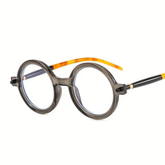 Men's Round Frame Flat Lens Glasses Vintage Eyewear