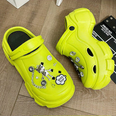 Women's Rhinestone & Robot Platform Clogs Chunky Heeled Sandals