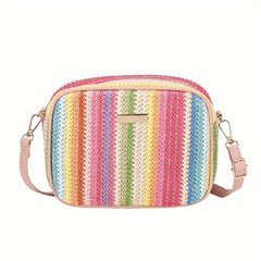 Colorful Straw Square Bag Zipper Shoulder Bag Niche Woven Crossbody