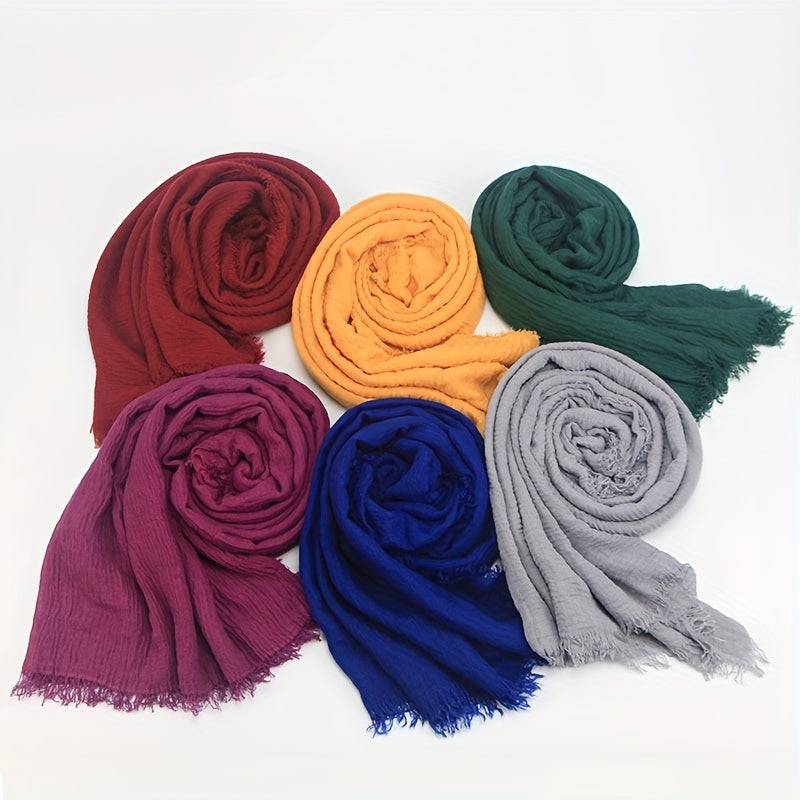 Casual Scarf Hijab Wrinkle Frayed Edge Shawl