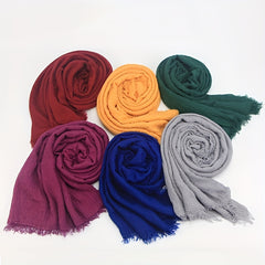 Casual Scarf Hijab Wrinkle Frayed Edge Shawl
