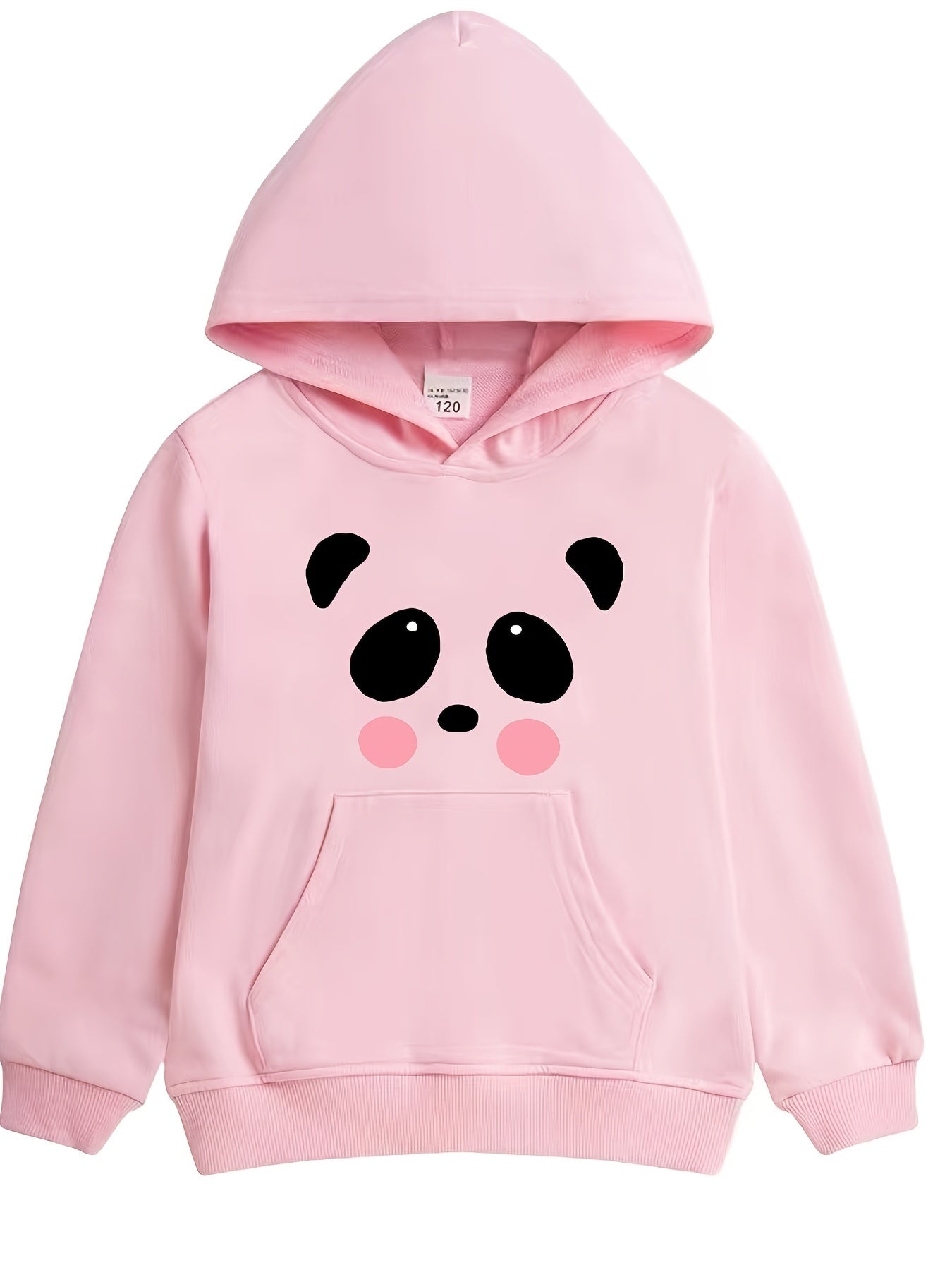 Girls Cartoon Face Print Hooded Sweatshirt Top