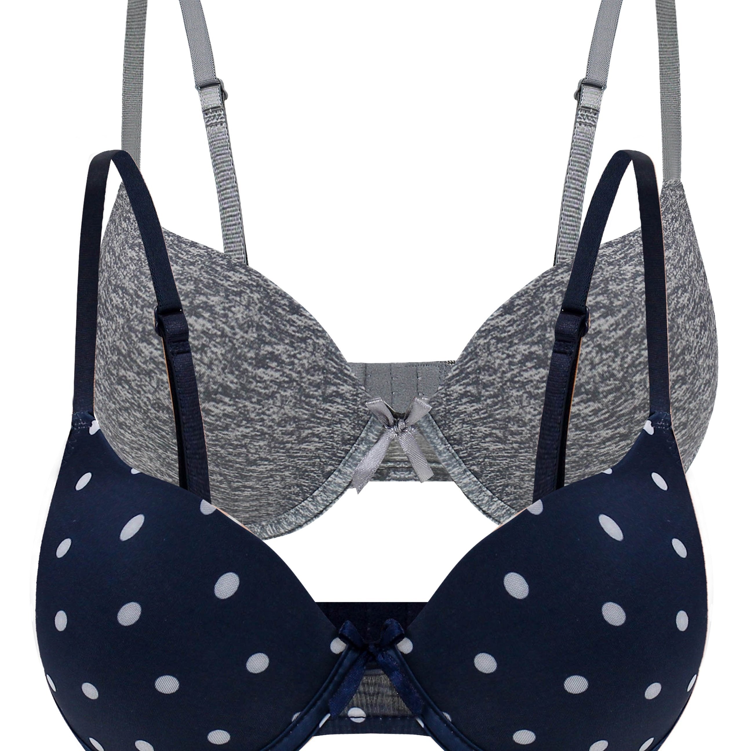 2pcs Polka Dot & Solid Push Up Bras Comfy & Breathable Women's Lingerie