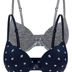 2pcs Polka Dot & Solid Push Up Bras Comfy & Breathable Women's Lingerie