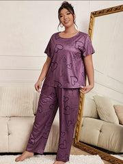 Heart & Letter Print Tee & Pants Set