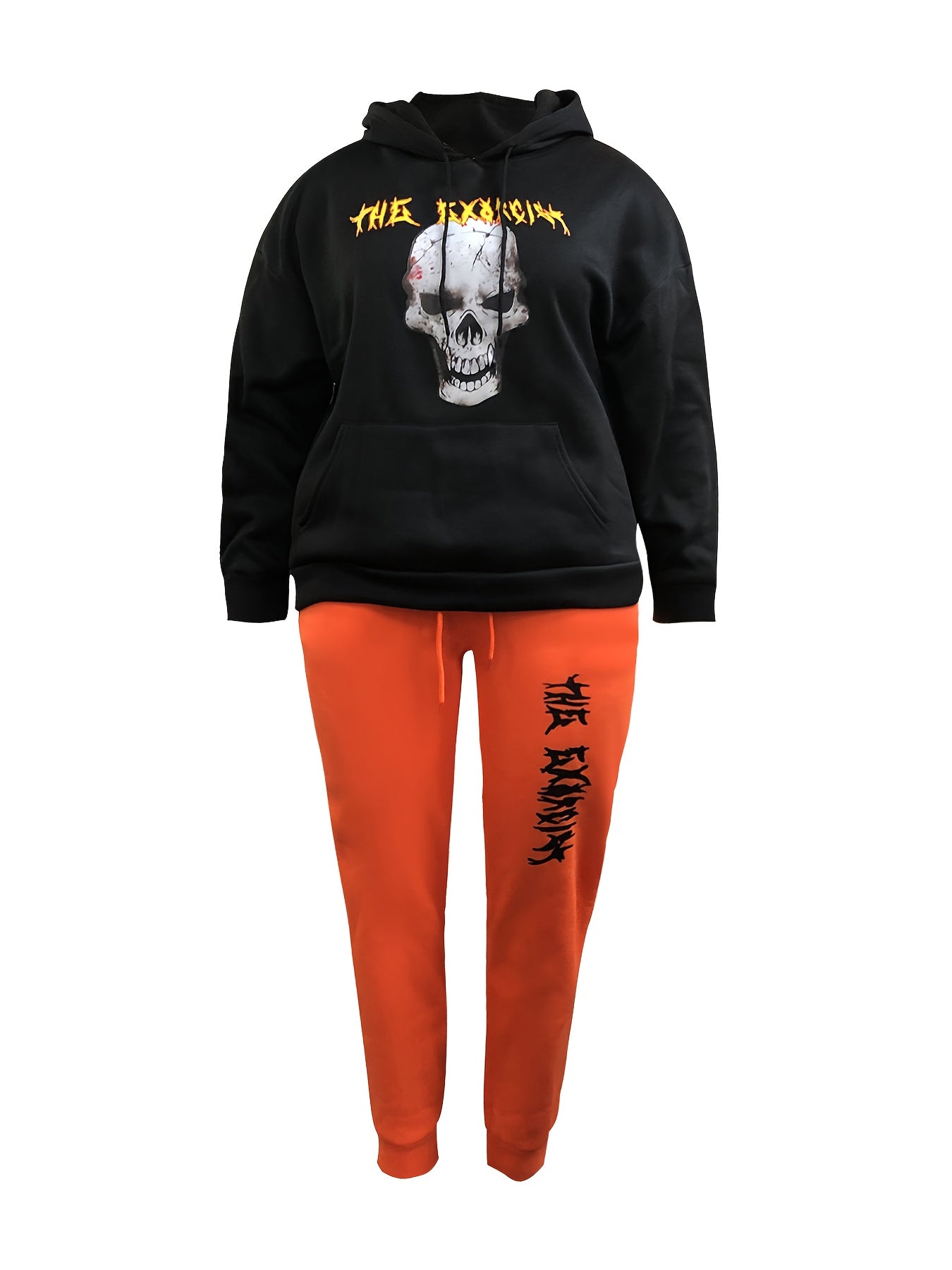 Women's Plus Gothic Skull Print Hoodie & Joggers Set