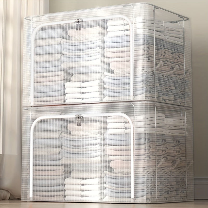 Zippered Folding Clothes Storage Box with Handles & Support Rack