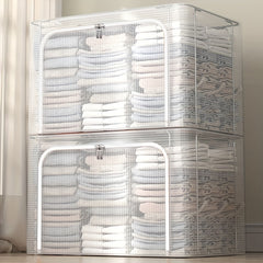 Zippered Folding Clothes Storage Box with Handles & Support Rack