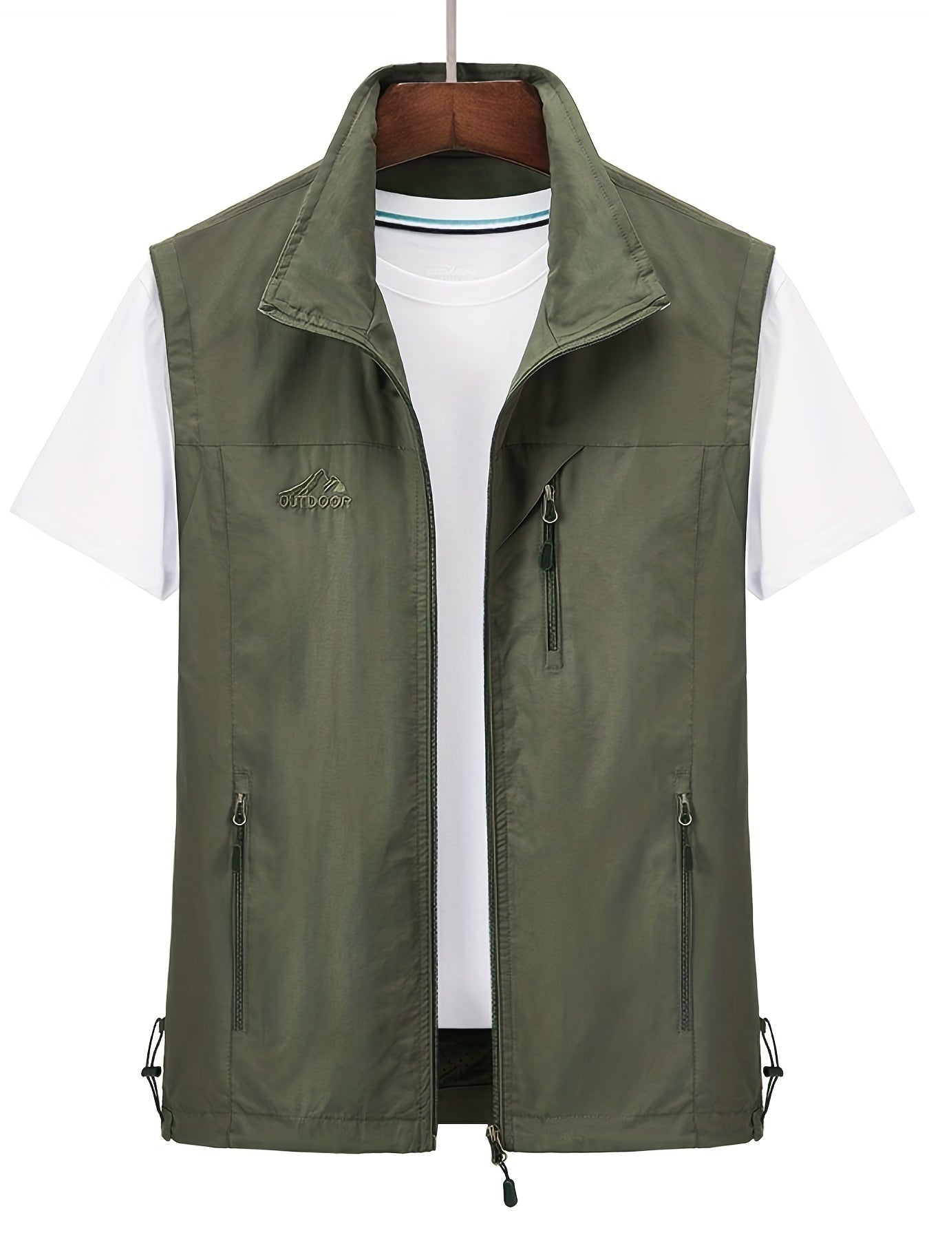Men's Zipper Pockets Cargo Vest Stand Collar Zip Up Outwear