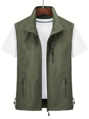Men's Zipper Pockets Cargo Vest Stand Collar Zip Up Outwear