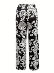 Ethnic Print Straight Leg Pants Mid Waist Casual Pants