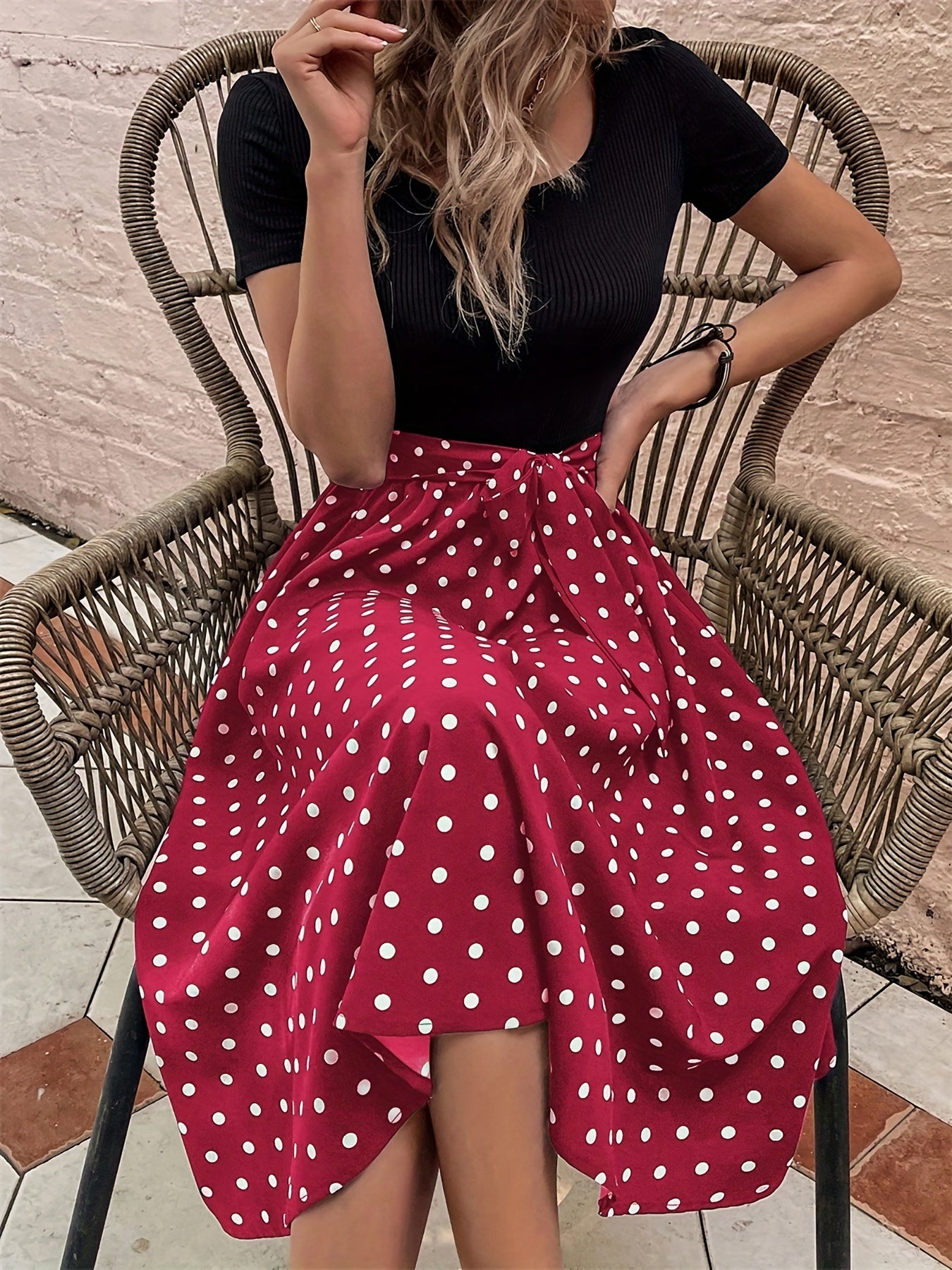 Polka Dot Print Dress Casual Short Sleeve Women's Clothing
