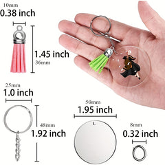 120pc Acrylic Keychain Blank w/ Rings & Tassels Bulk Craft Key Chain Men