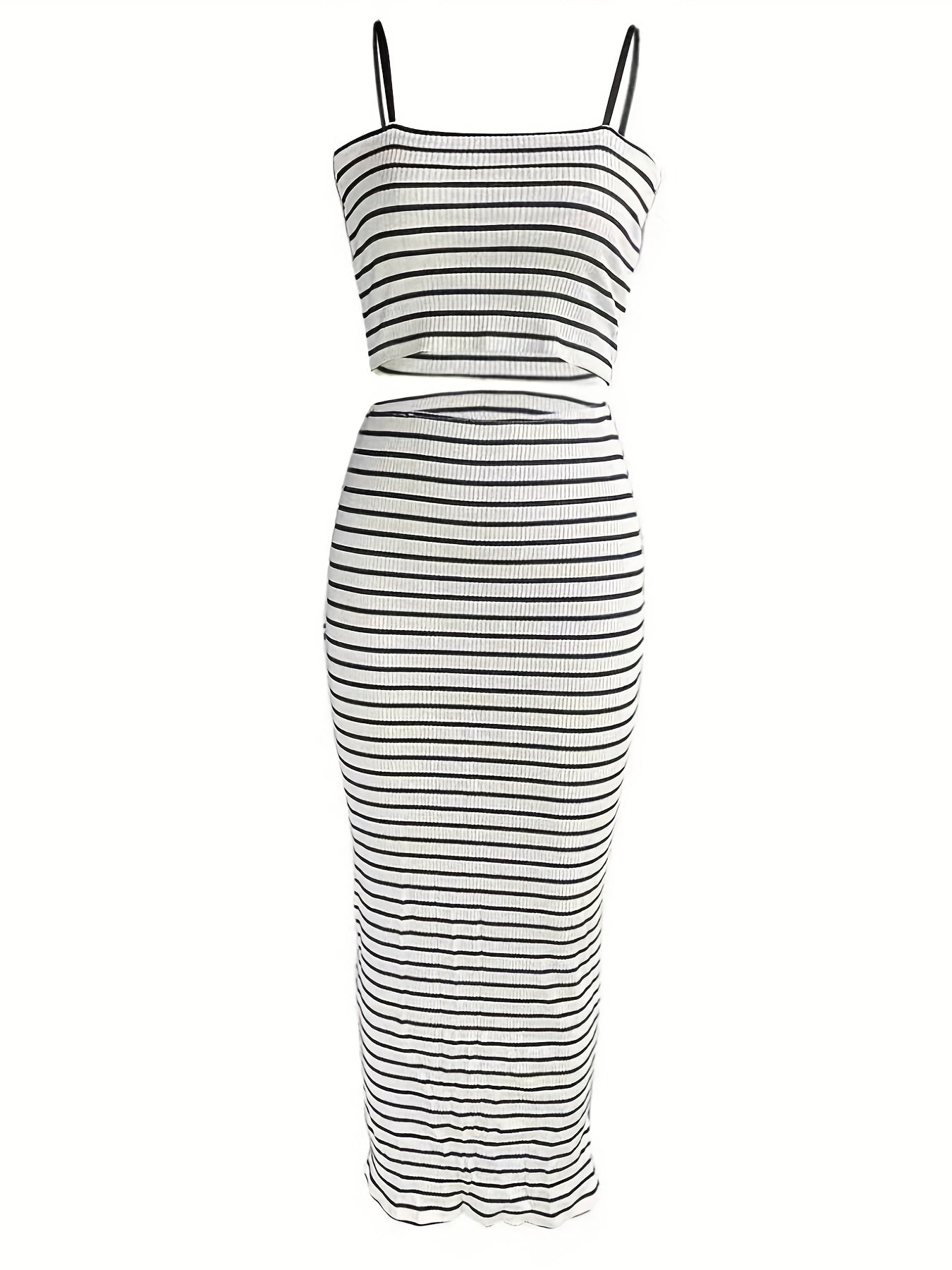 Striped Print Sleeveless Two-piece Set Women's Outfit