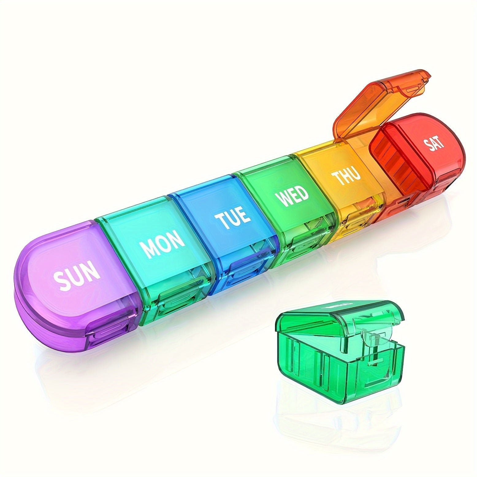 Large 7-Day Pill Organizer Rainbow Case with Detachable Compartments