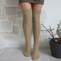 Women's Cable Knit Knee High Winter Stockings Beige