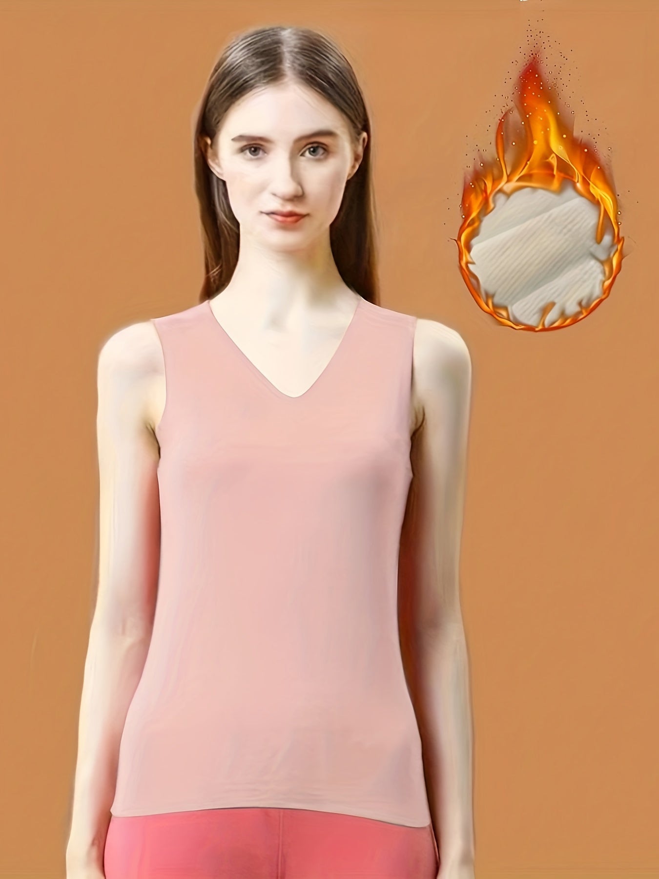 Stretch V-Neck Thermal Tank Top Women Sleeveless Warm Outdoor Sports