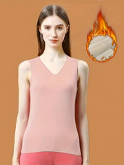 Stretch V-Neck Thermal Tank Top Women Sleeveless Warm Outdoor Sports