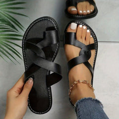 Women's Cross Strap Toe Loop Flat Slippers Open Toe Non Slip Roman Sandals