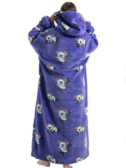 Koala Pattern Flannel Fleece Nightgown with Sleeves & Pockets