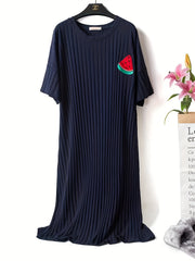 Watermelon Print Lounge Dress Soft & Comfy Short Sleeve Home Dress Women's Loung