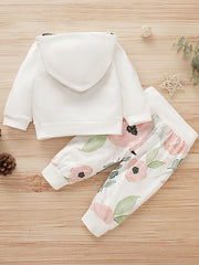 2pcs Baby Girls Hoodie Sweatshirt & Floral Pants Set Kids Clothes