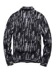 Men's Pattern Denim Jacket Turn-down Collar Chest Collar Jacket