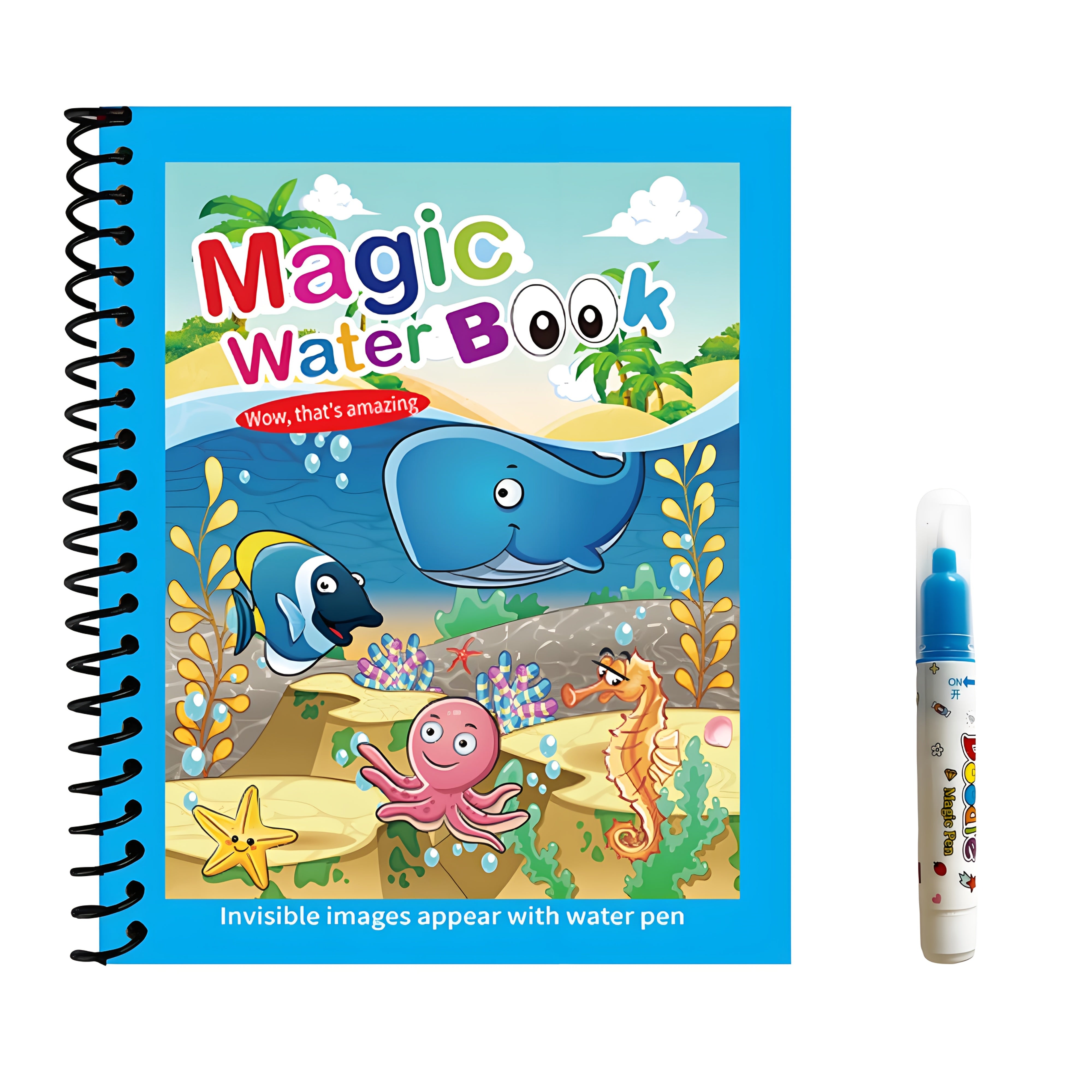 4pcs Reusable Water Coloring Books w/ Pens Animals & Sea Life Themes
