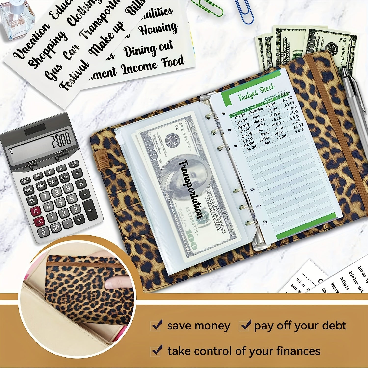 A6 Budget Binder with Zipper Envelopes & Expense Sheets