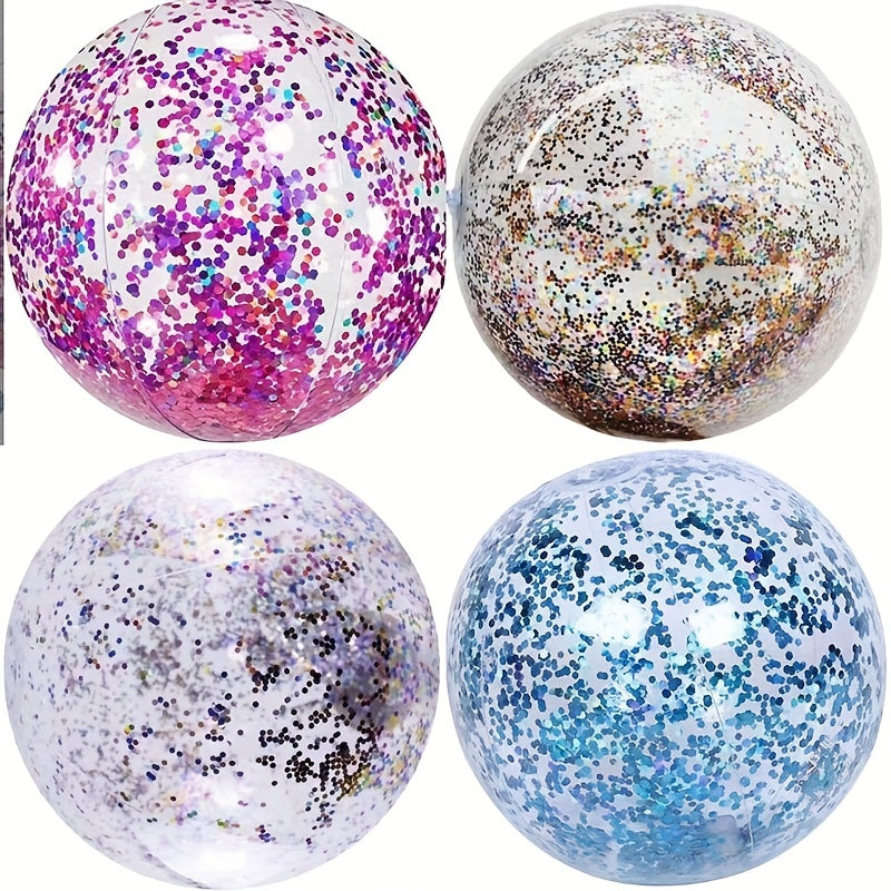 PVC Inflatable Sequin Beach Ball Water Pool Toy Transparent Glitter