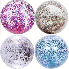 PVC Inflatable Sequin Beach Ball Water Pool Toy Transparent Glitter