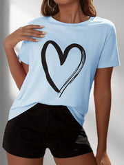 Heart Print Lounge Set Short Sleeve Top & Shorts Women's Sleepwear